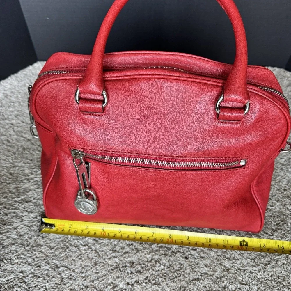 Michael Kors Red Leather Handbag Purse Shoulder Bag ~ Crossbody Strap